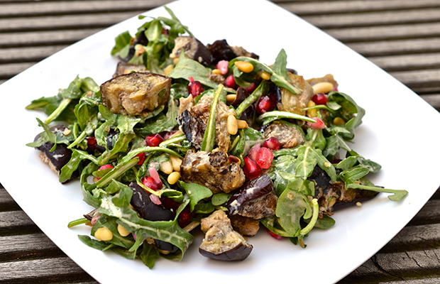 Whole 30 Recipes: Grilled Eggplant Salad Recipe with Lemon and Tahini Dressing