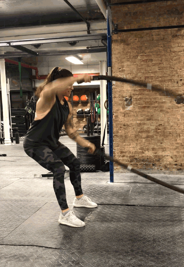 Full-Body Workout with Battle Ropes: Alternating Wide Arm Circles Exercise
