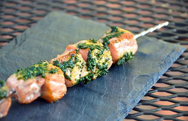30-Minute Meals: Grilled Pesto Salmon Skewers