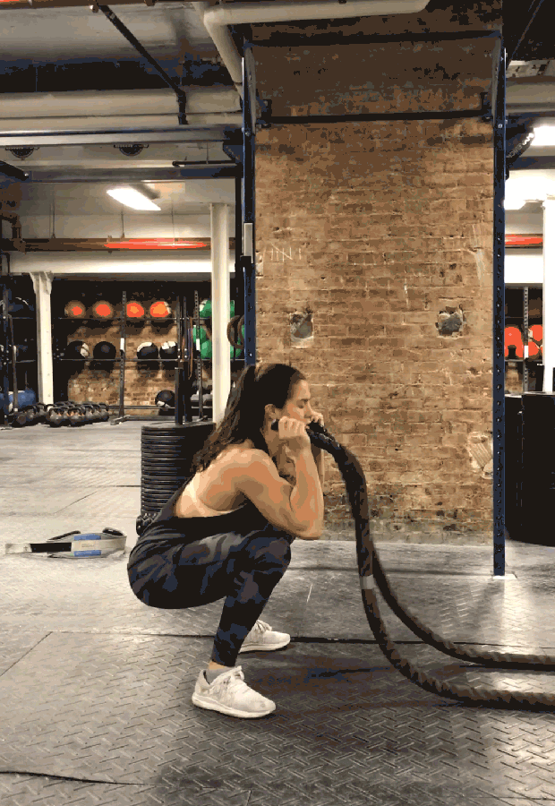 Full-Body Workout with Battle Ropes: Squat to Press Exercise